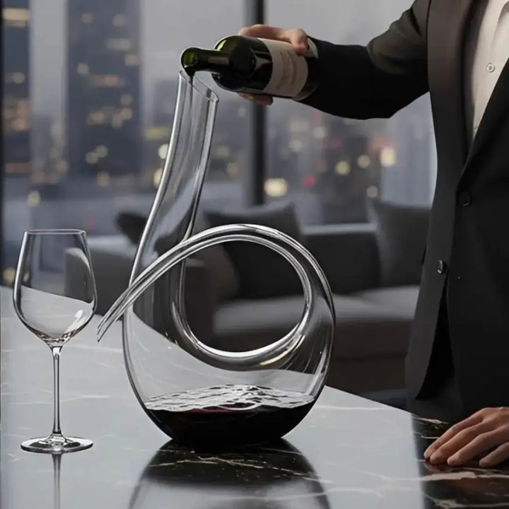 decanter de vinho magnat casavelle sendo servido em ambiente sofisticado.