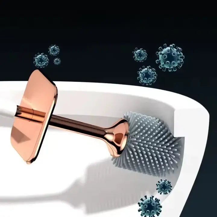 Escova sanitária de silicone com suporte moderno para banheiros elegantes
