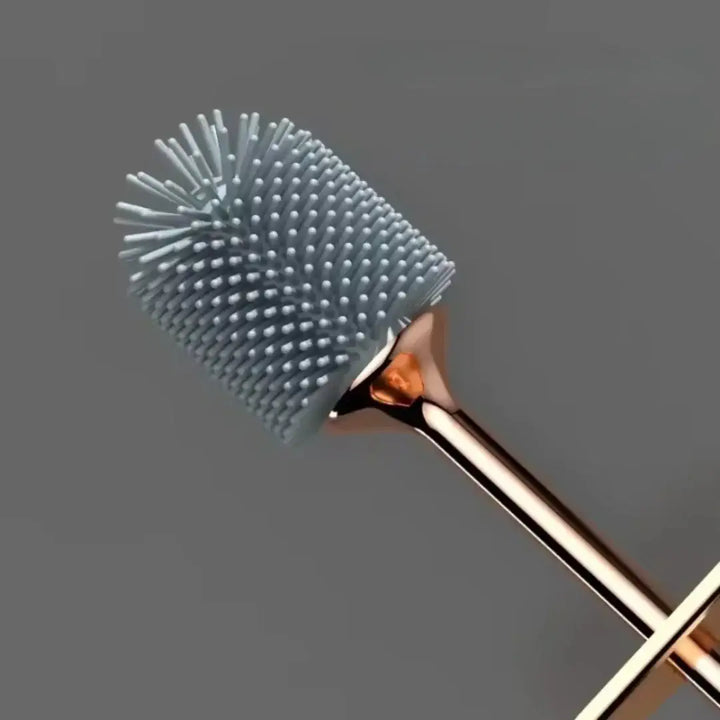Escova sanitária de silicone com suporte moderno para banheiros elegantes

