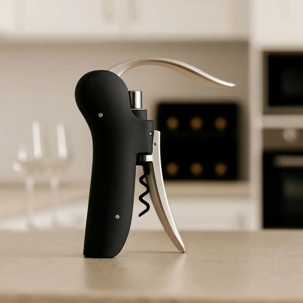 Saca Rolha Privilege Casavelle em acabamento preto fosco sobre bancada sofisticada.